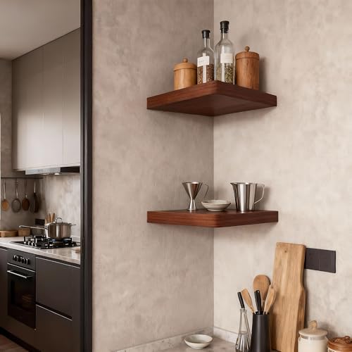 Small Floating Shelves for Wall Set of 2, 8 Inch Square Shelves,Dark Walnut - color: Dark Walnut, size: 8 Inch-2 Pcs