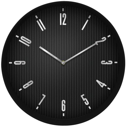 14” Large Silent Wall Clock with Carbon Fiber Dial Clock for Indoor