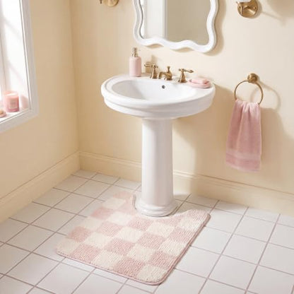 GRANNY SAYS Checkered Pink U Shaped Toilet Mat, 20" x 24",Cute Toilet Rug - color: Pink, size: 1'8" x 2' (20" x 24")