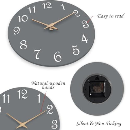 Mosewa Wall Clock Silent Non-Ticking Battery Operated Modern Simple 10" - color: E_gray, size: 10 Inch