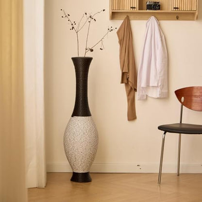 39-Inch Tall Floor Vase, Two-Tone Artificial Rattan Decorative Standing Vase, Statement Piece for Living Room, Bedroom, Entryway