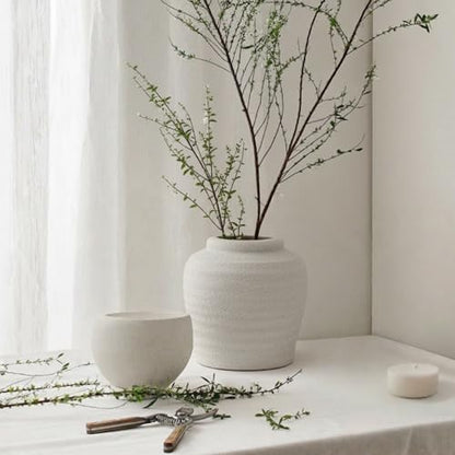Lvases Rough Textured White Wabi Sabi Rustic Handmade Ceramic Decor Vase - color: White