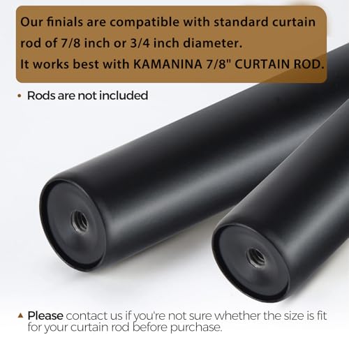 KAMANINA Finials for Curtain rods 7/8 and 3/4 Inch, M6 Screws, 2 Pcs Black