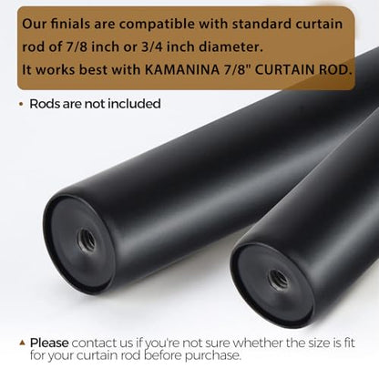 KAMANINA Finials for Curtain rods 7/8 and 3/4 Inch, M6 Screws, 2 Pcs Black