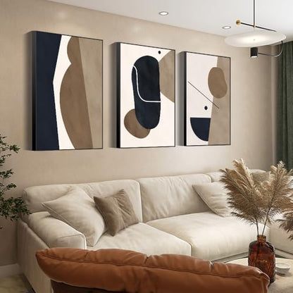 Large Black Framed Abstract Wall Art for Living Room, 3Piece 24x36 In - color: Black Brown