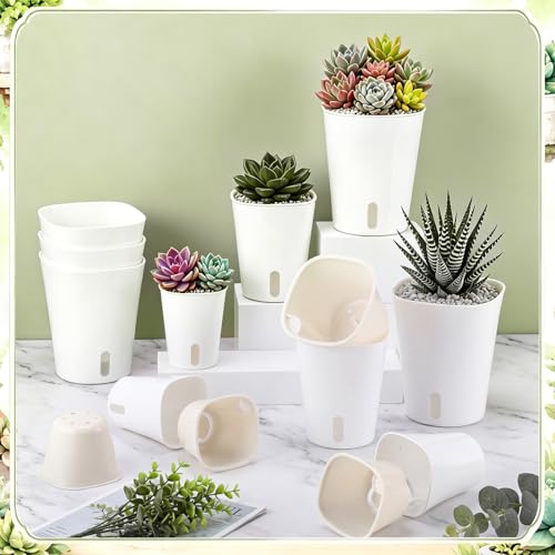 Ziliny 18 Pcs Self Watering Pots Plastic Plant 3 Sizes Flower Plant Pot with Inner White Flower Pots for Indoor House Plants Plastic Self Watering Pot for Herbs Flowers (S,M,L) - size: S,M,L