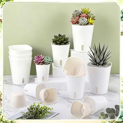Ziliny 18 Pcs Self Watering Pots Plastic Plant 3 Sizes Flower Plant Pot with Inner White Flower Pots for Indoor House Plants Plastic Self Watering Pot for Herbs Flowers (S,M,L) - size: S,M,L