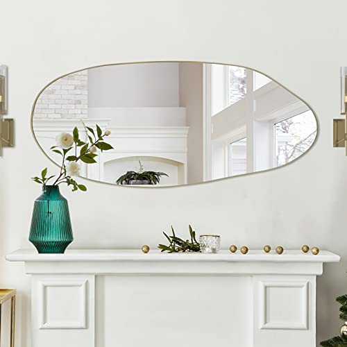 Irregular Mirror, 47.2"x20" Large Asymmetrical Mirror for Wall, Gold Abstract Frameless Mirrors, Modern Unique Shaped Mirrors for Living Room Bathroom Bedroom Entryway Hallway Fireplace - color: Gold Large Irregular, size: 47.2"L x 20"W