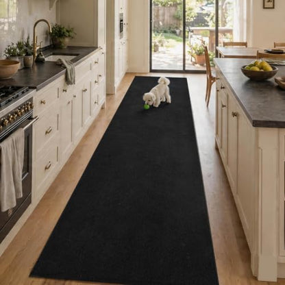 2x10 Black Solid Runner Rug Washable Non-Slip for Kitchen Hallway Bathroom - color: 08 Black Solid, size: 2' x 10' (Runner)