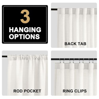 PrinceDeco White Linen Semi Sheer Curtains for Bedroom/Living Room,52x63 - color: White, size: 52"W x 63"L (Pack of 2)