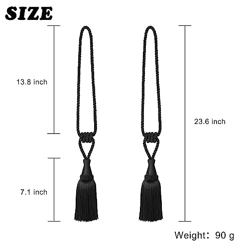 BEL AVENIR 4 Pack Tassel Curtain Tiebacks Handmade Holdbacks (Black) - color: Black, size: 4 Pack