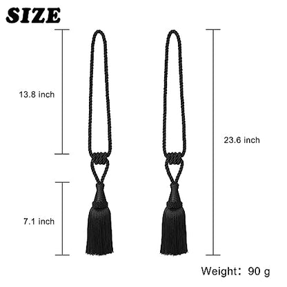 BEL AVENIR 4 Pack Tassel Curtain Tiebacks Handmade Holdbacks (Black) - color: Black, size: 4 Pack
