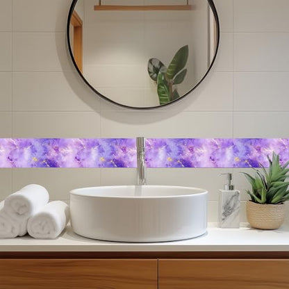 HOMETITUTE Peel and Stick Wallpaper Border 4x196in Purple Galaxy Pattern - color: Purple