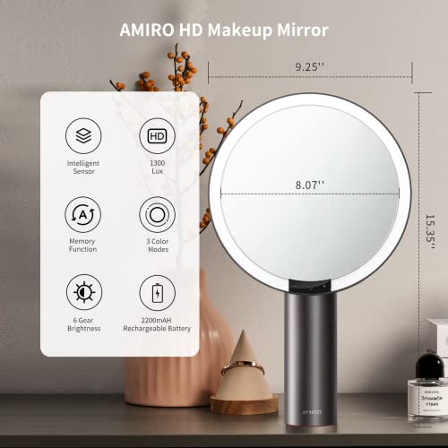 AMIRO 9"LED Makeup Mirror with 10X Magnification,3Colors&6 Brightness,Black - color: Black