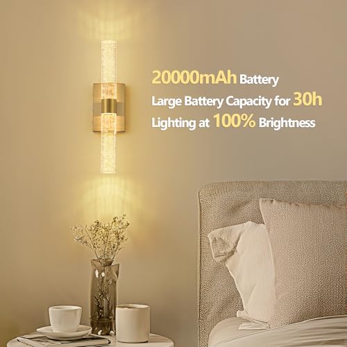 Battery Operated Wall Sconces Set of 2, 20000mAh Rechargeable Wall Light | Remote Control 3000K-6000K Dimmable LED Wireless Sconces,Gold,15.6 Inch - color: Gold, size: 15.6 Inch