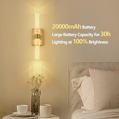 Battery Operated Wall Sconces Set of 2, 20000mAh Rechargeable Wall Light | Remote Control 3000K-6000K Dimmable LED Wireless Sconces,Gold,15.6 Inch - color: Gold, size: 15.6 Inch