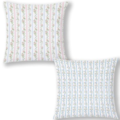Pink and Blue Grandmillennial Flower Pillow Covers 18x18 - color: Blue Pink and Green-5, size: 18" x 18" (Pack of 1)
