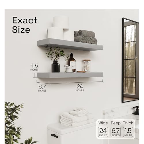 Solid Wood Floating Shelves for Wall 24 inch Grey, Wooden Bathroom Shelf - color: Grey, size: 24 Inch