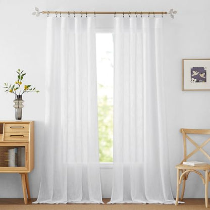 RYB HOME Semi Sheer Curtains 95 inches Long for Living Room - color: White, size: 52"W x 95"L (Pack of 2)