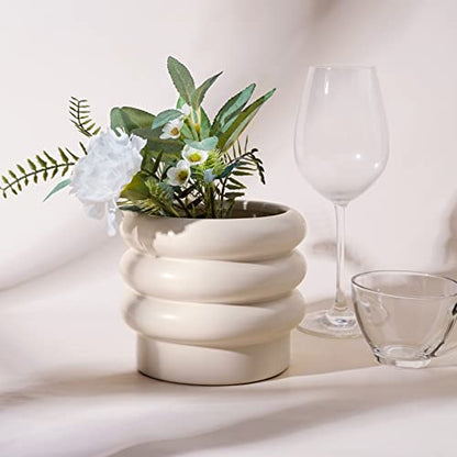 Ceramic Plant Pot, 6 Inch White Ceramic Planter with Drainage Holes - color: Creamy White