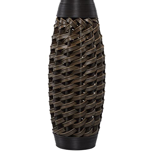 Deco 79 Faux Seagrass Decorative Vase Tall Woven Floor Centerpiece Vase with Dark Brown Wrapped Neck, Vase for Home Decoration 12" x 12" x 48", Brown