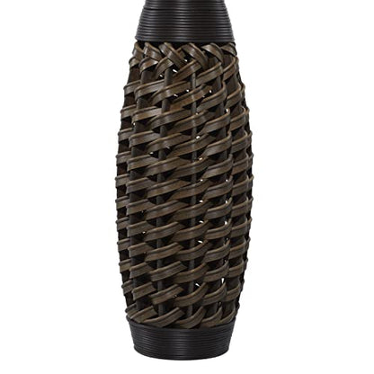 Deco 79 Faux Seagrass Decorative Vase Tall Woven Floor Centerpiece Vase with Dark Brown Wrapped Neck, Vase for Home Decoration 12" x 12" x 48", Brown