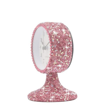 Luxury Rhinestone Small Alarm Desk Table Clock Morning Call Handmade Fashion Design for Bedroom Houseroom Living Room Cute As Gift AR (Pink) - color: Pink