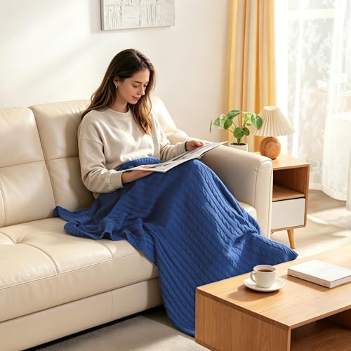 NTBAY Cotton Oversized Cable Knit Throw Blanket, 60 x 80, Cobalt Blue - color: Cobalt Blue, size: Twin(60"x80")