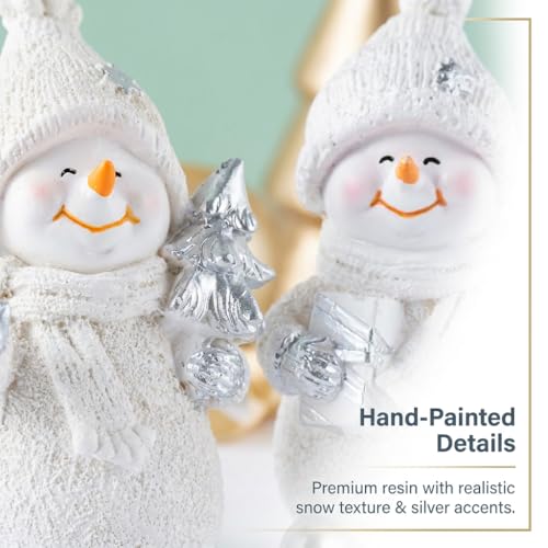2-Piece Winter Home Decor Resin Snowman Figurines, White - color: White