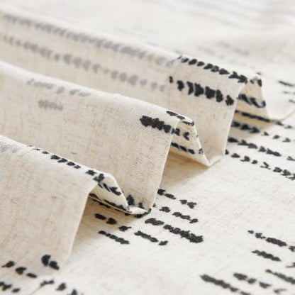 jinchan Linen Striped Tier Curtains for Kitchen Windows Boho - color: Boho Black | on Beige, size: 26"W x 20"L (Pack of 2)
