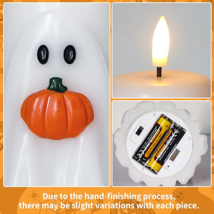 GenSwin Halloween Ghost Flameless Candle Remote Battery Operated Candle - color: Ghost Pumpkin