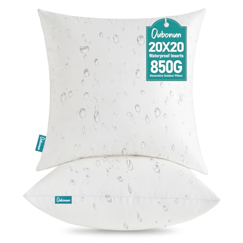 Oubonun Waterproof Outdoor Pillow Inserts 20 x 20 Set of 2, Square Pillows - size: 20 × 20(Pack of 2)
