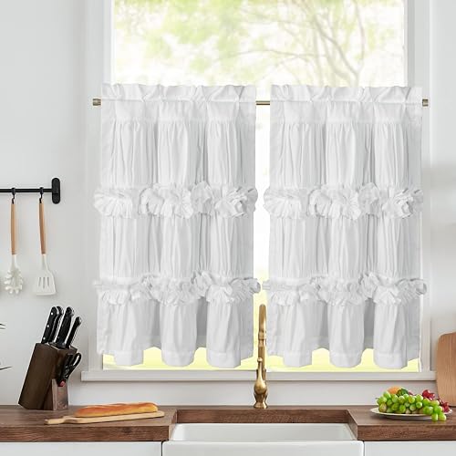 HIG 2 Pack White Handcrafted Window Treatment Tiers Curtains, 30"x36" - color: White, size: 30"W x 36"L (Pack of 2)