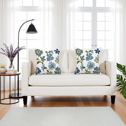 Embroidered Throw Pillow Covers 18x18 inch Pack of 2 Blue Blossoms - color: Blue Blossoms