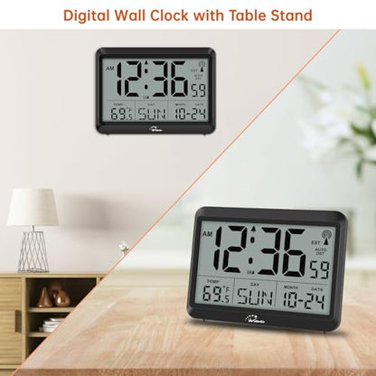 WallarGe Self-Setting Atomic Digital Wall Clock with Auto DST - size: Medium