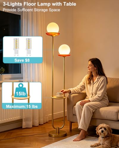 Lightdot 2-Globe Floor Lamp Dimmable with Red Glass Tray Gold Floor Lamp - color: Red-2U Gold