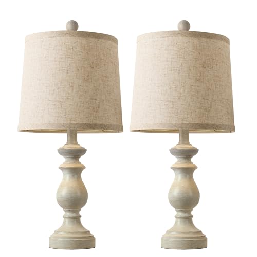 PARTPHONER Traditional Table Lamp Set of 2, Rustic Farmhouse Table Lamps for Living Room Bedroom, 22" Bedside Desk Lamps Vintage Nightstand Lamps with Linen Shades, Antique White - color: Antique White, size: 22 Inch
