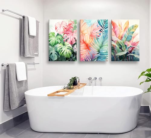 Uofnvrji 3pcs Framed Tropical Botanical Monstera Leaves Canvas Wall Art - color: Colorful, size: 12x16 Inch Framed