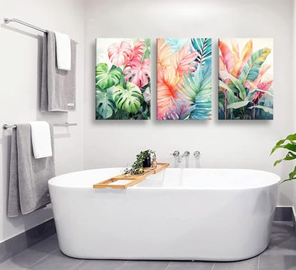 Uofnvrji 3pcs Framed Tropical Botanical Monstera Leaves Canvas Wall Art - color: Colorful, size: 16x24 Inch Framed