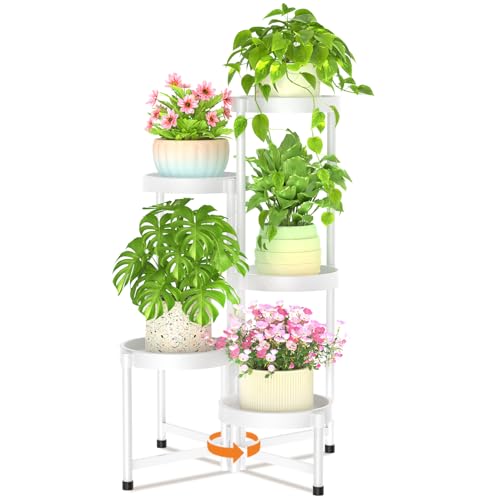 LASZOLA Plant Stand Indoor Outdoor Tall with Plastic Tray, 5 Tiers White - color: Snow White, size: 5 Tier