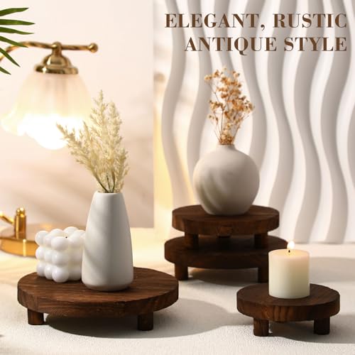 Geetery 4 Pcs Wooden Risers for Display Wood Pedestal Stand, Brown - color: Brown