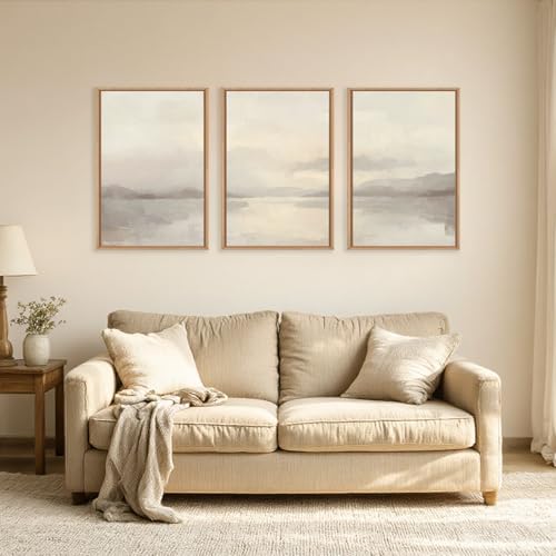 LHIUEM Large Abstract Neutral Beige Pastel Framed Canvas Wall Art-16"x24"x3 - color: Abstract Neutral Beige Pastel Wall Art, size: 24"L x 16"W