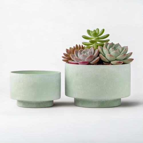 Succulent Pots, 8"+6" Plant Pots, Ceramic Planters for Indoor Plants - color: Green