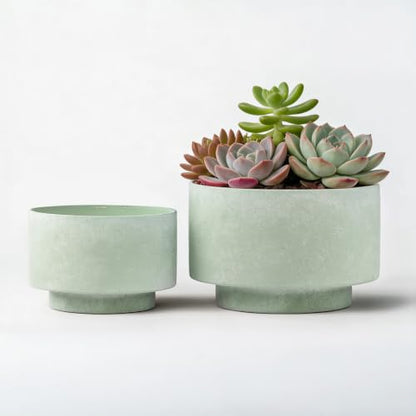 Succulent Pots, 8"+6" Plant Pots, Ceramic Planters for Indoor Plants - color: Green
