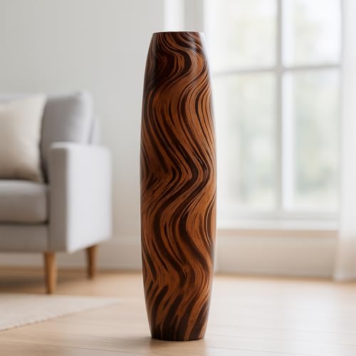 Leewadee Large Floor Vase 34 inches Mango Wood for Pampas Grass, Dried Flowers - color: Brown, Light Brown, size: 34 inches
