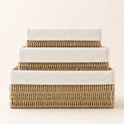Large Woven Storage Baskets Set of 3, Shelf & Closet Bins - size: Large without Lids