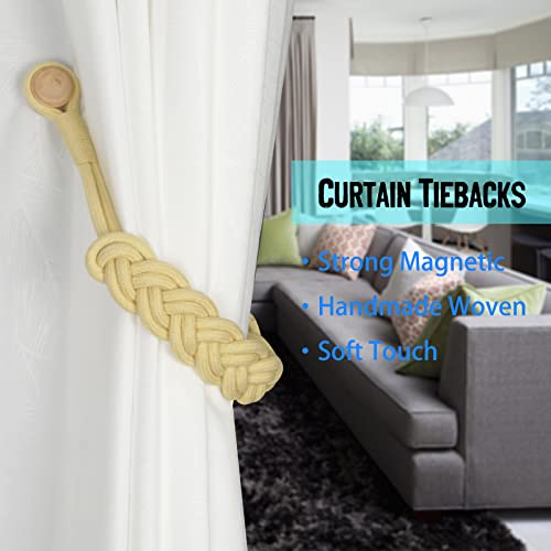 BEL AVENIR Curtain Tiebacks Magnetic 2 Pack Woven Drapery Holdback - color: Yellow -2pack
