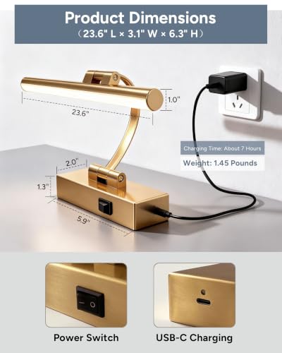 23.6" Gold Battery Picture Light for Wall Art - size: 23.6 Inch