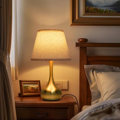 ONEWISH Touch Table Lamp for Bedroom, 3-Way Dimmable Gold Bedside Lamps for Nightstand with Fabric Shade,17.32'' Desk Lamp for Kids Reading, Home Office - color: Beige Linen Mushroom Shade & Gold Base