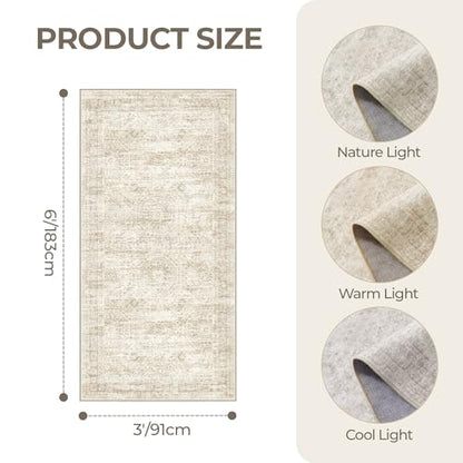 3x6 Runner Rug Non Slip,Washable Hallway Runner Rug,Beige - color: Beige/Ivory, size: 3' x 6' (Runner)